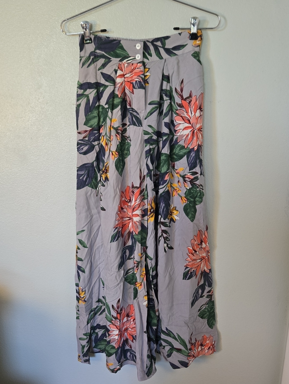 Patrons Of Peace | Gray Tropical Print Wide Leg Pants Size XS